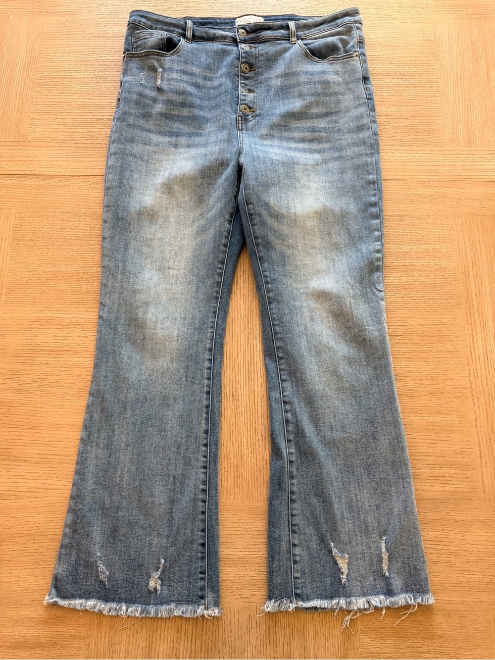 RISEN High Rise Button Fly Distressed Flare Jeans – 2XL
